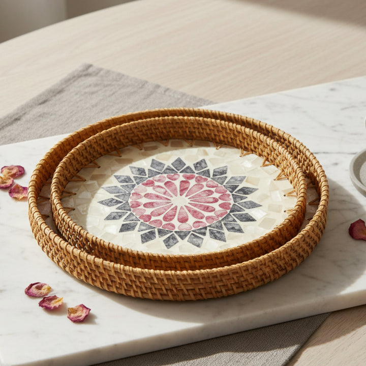 BLUE & PINK ROUND SEASHELL TRAY