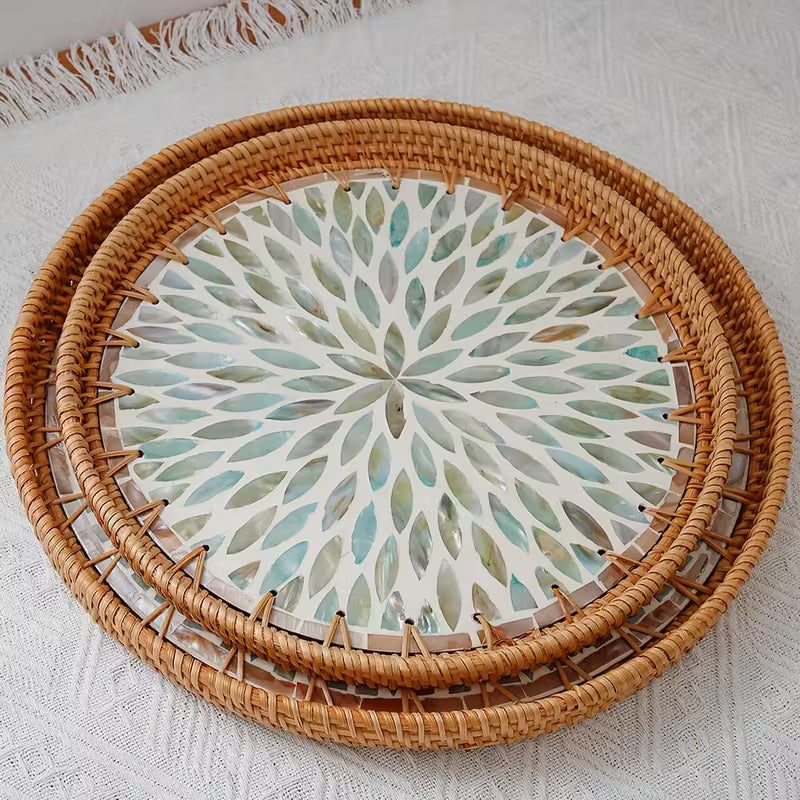 COLOURFUL FLORAL ROUND SEASHELL TRAY