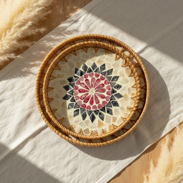 BLUE & PINK ROUND SEASHELL TRAY