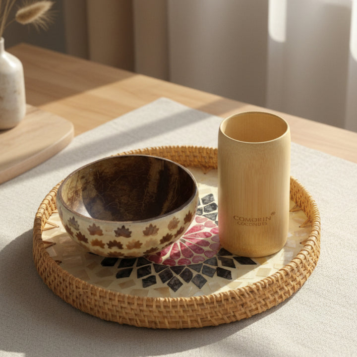 BLUE & PINK ROUND SEASHELL TRAY