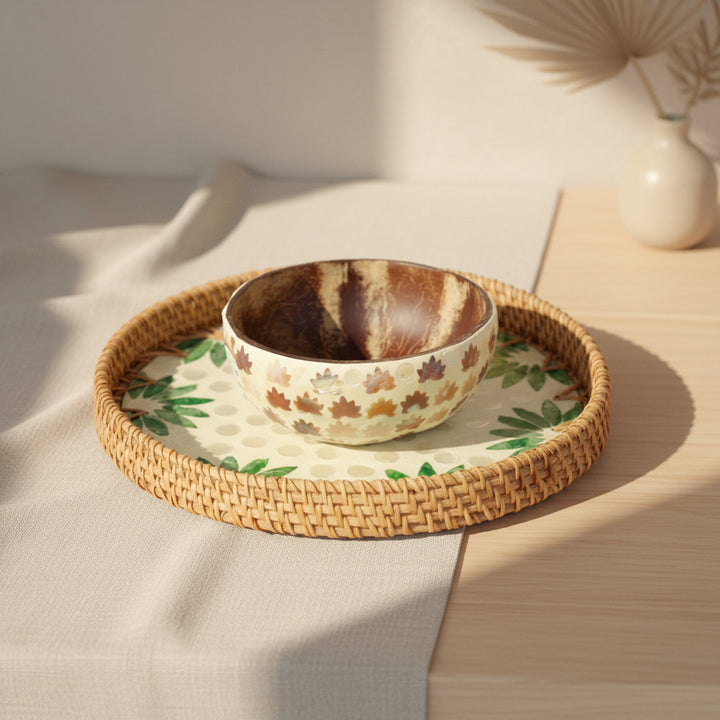 GREEN FLORAL ROUND SEASHELL TRAY