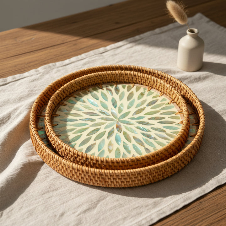 COLOURFUL FLORAL ROUND SEASHELL TRAY