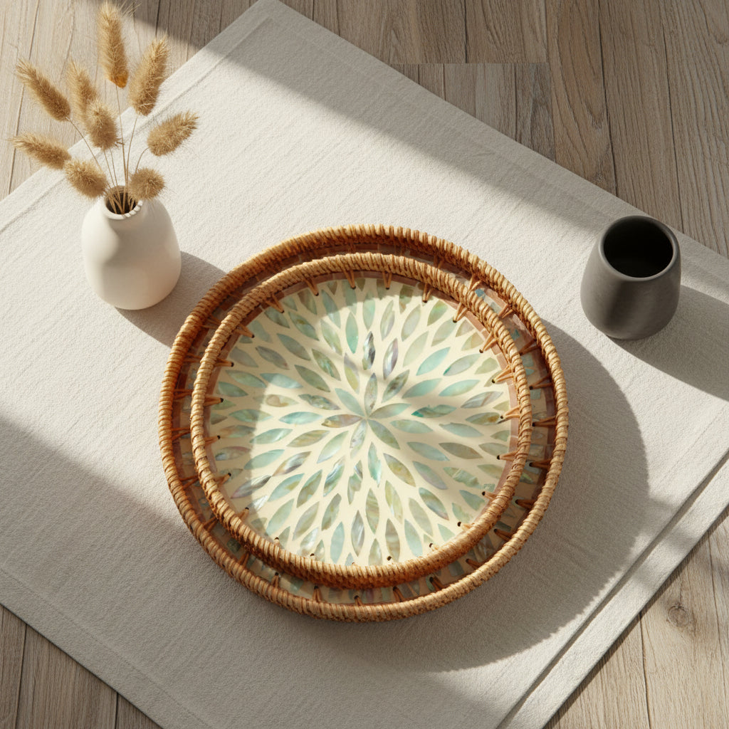 COLOURFUL FLORAL ROUND SEASHELL TRAY