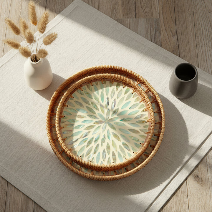 COLOURFUL FLORAL ROUND SEASHELL TRAY