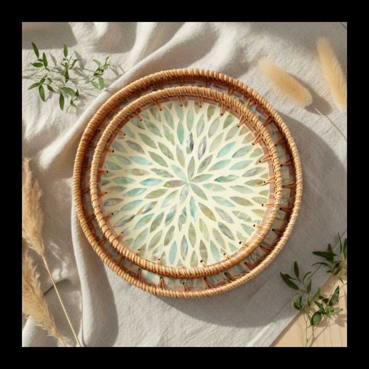 COLOURFUL FLORAL ROUND SEASHELL TRAY