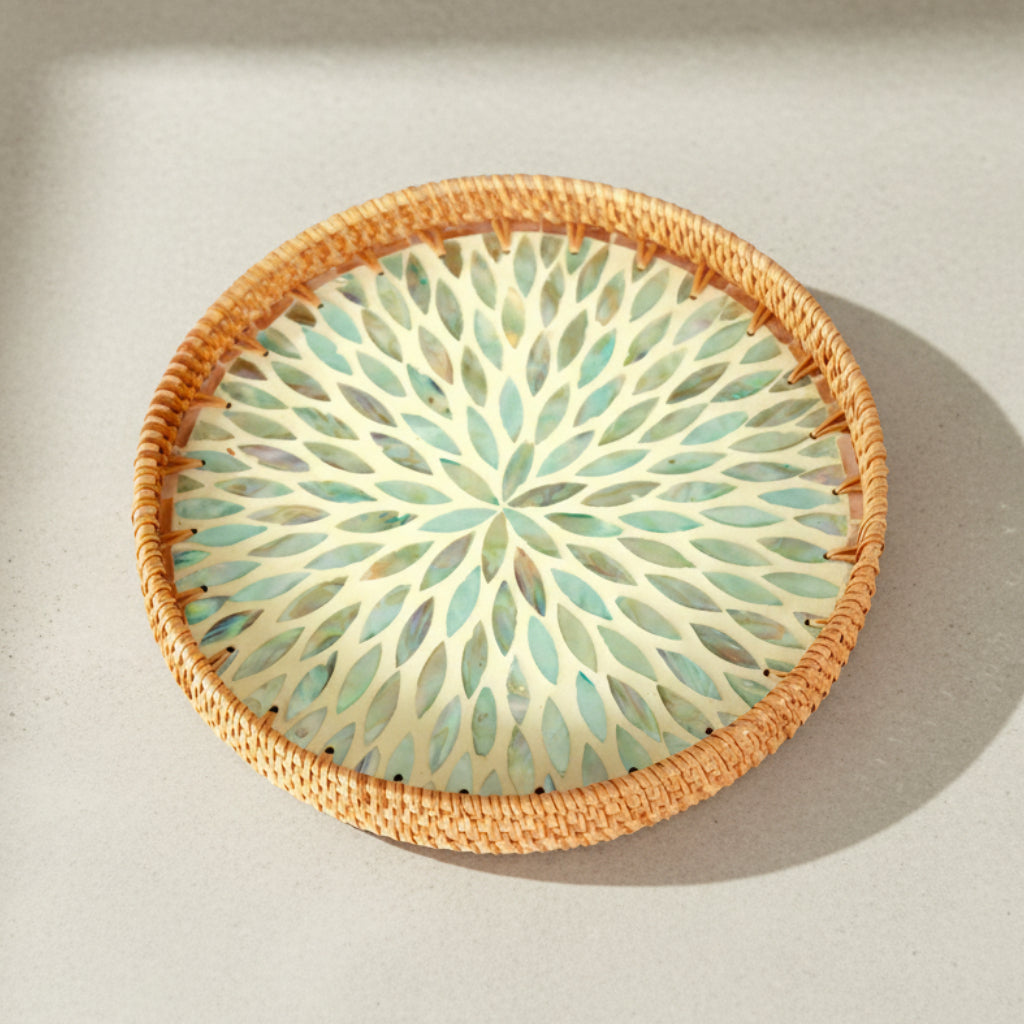 COLOURFUL FLORAL ROUND SEASHELL TRAY
