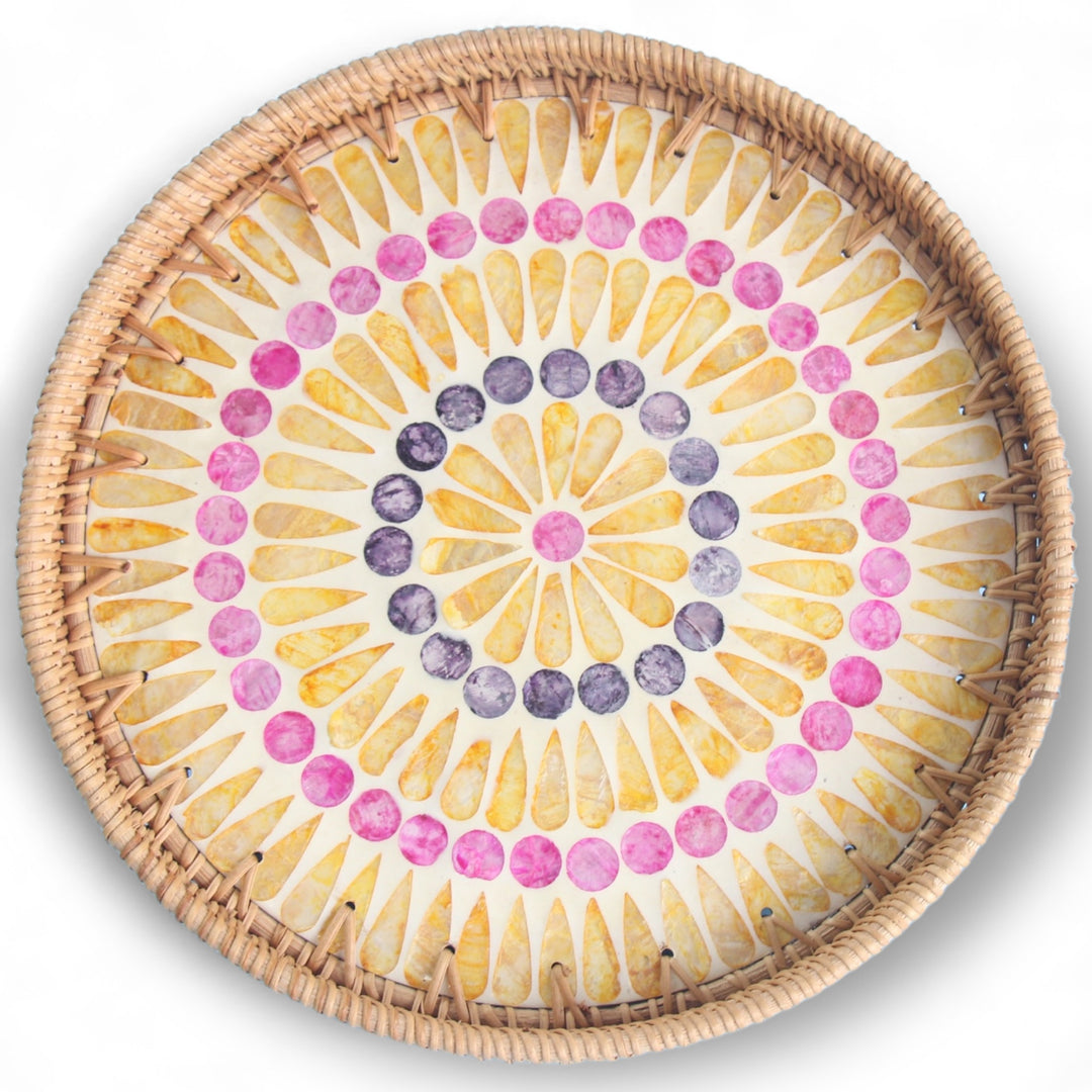 Polka Raindrop Round Seashell Cane Tray