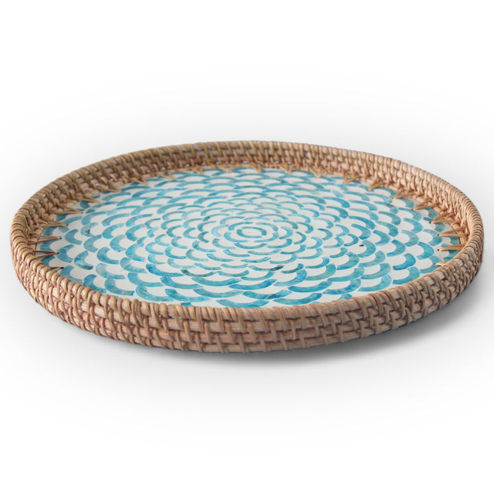 Blue Rainbow Round Seashell Cane Tray