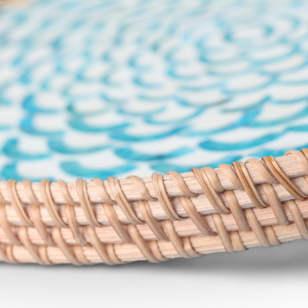 Blue Rainbow Round Seashell Cane Tray