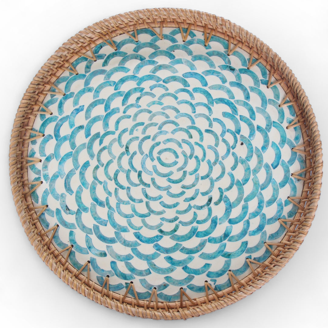 Blue Rainbow Round Seashell Cane Tray
