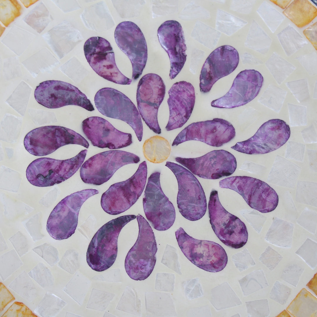 Violet Floral Round Seashell Cane Tray
