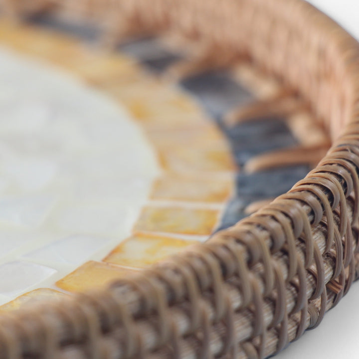 Violet Floral Round Seashell Cane Tray