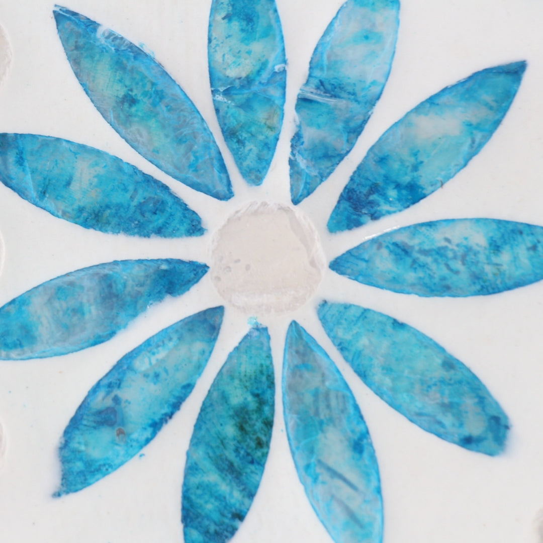 Blue Floral Round Seashell Cane Tray