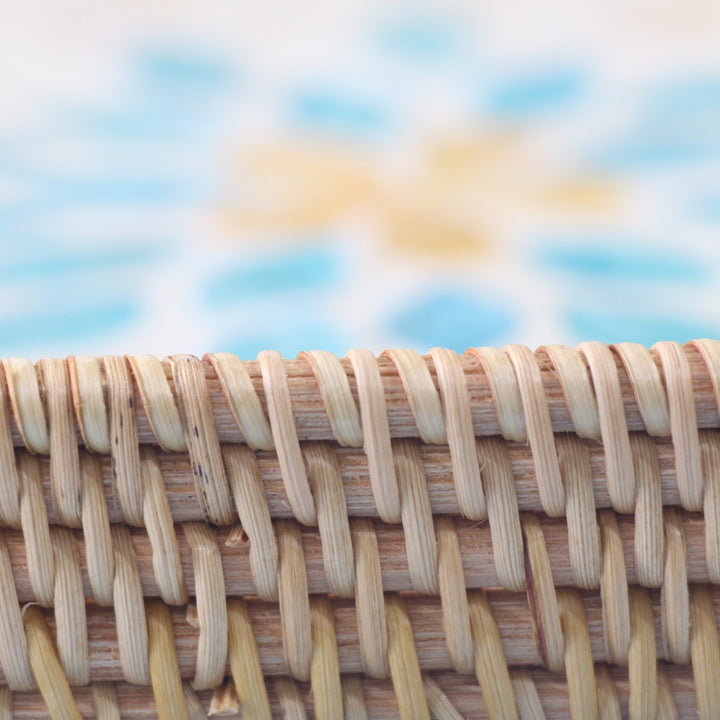 Blue Floral Square Seashell Cane Tray