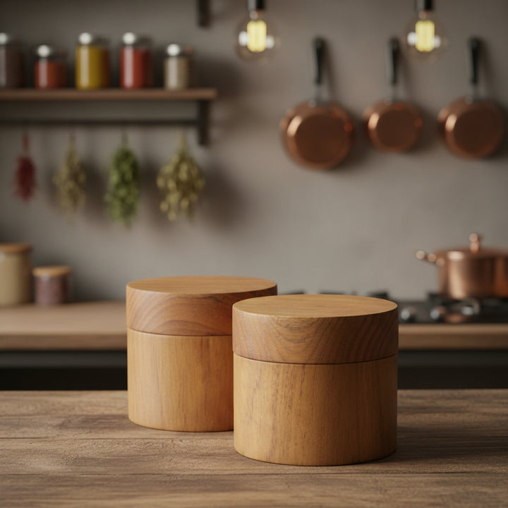 TEAK CONTAINER WITH LID
