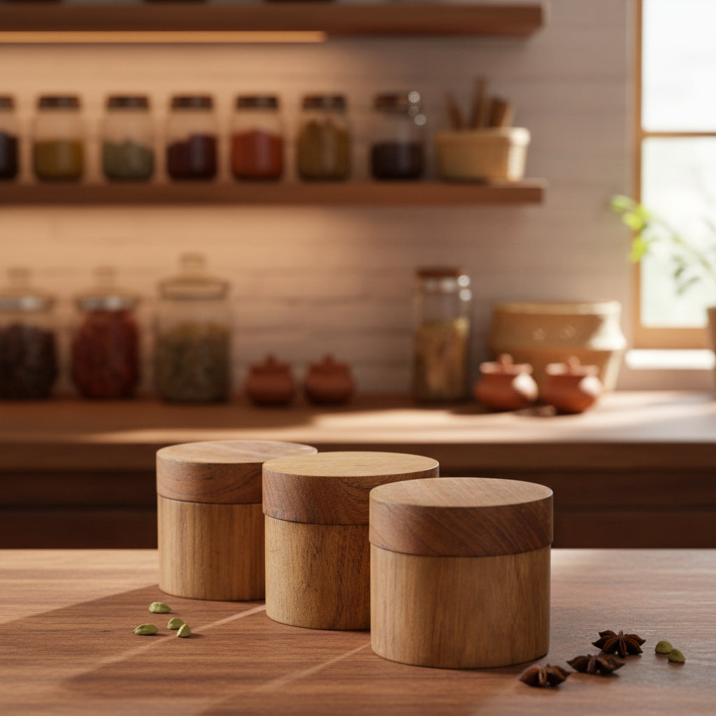 TEAK CONTAINER WITH LID