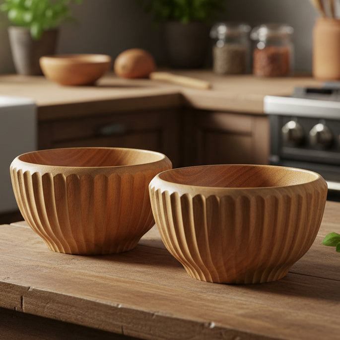 TEAK VERTICAL LINES BOWL
