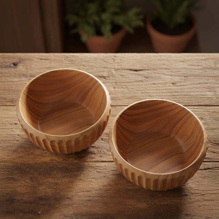 TEAK VERTICAL LINES BOWL