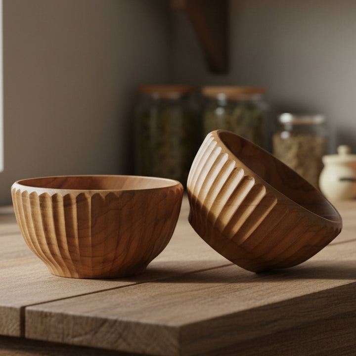 TEAK VERTICAL LINES BOWL