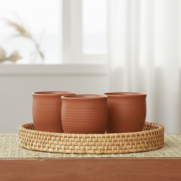 CERAMIC KULHADS & SEASHELL TRAY SET of 4