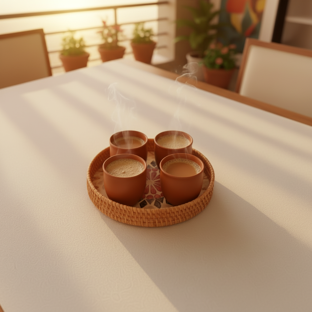 CERAMIC KULHADS & SEASHELL TRAY SET of 4