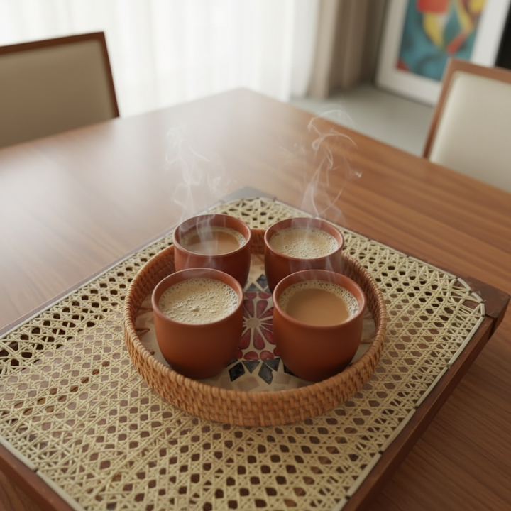 CERAMIC KULHADS & SEASHELL TRAY SET of 4