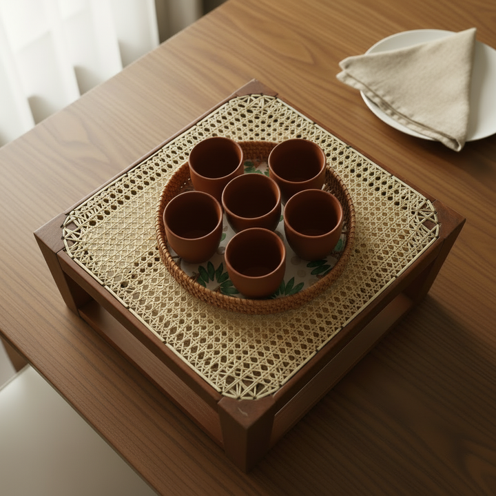 CERAMIC KULHADS & SEASHELL TRAY SET of 6