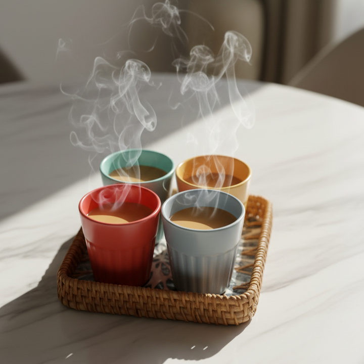 CERAMIC CUPS & SEASHELL TRAY SET of 4