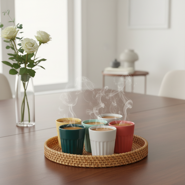 CERAMIC CUPS & SEASHELL TRAY SET of 6