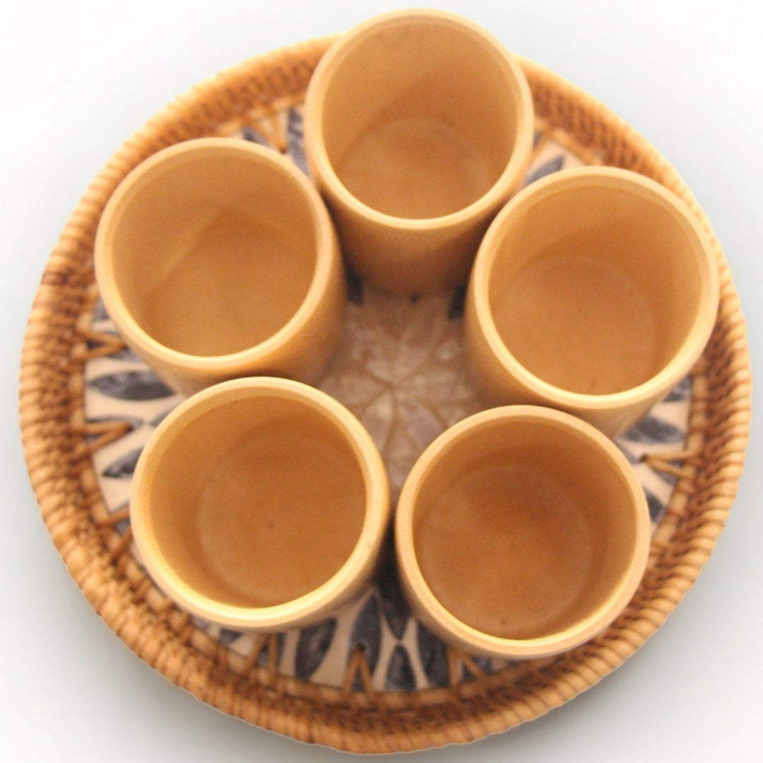 Set of 5 Bamboo Cup with Seashell Tray