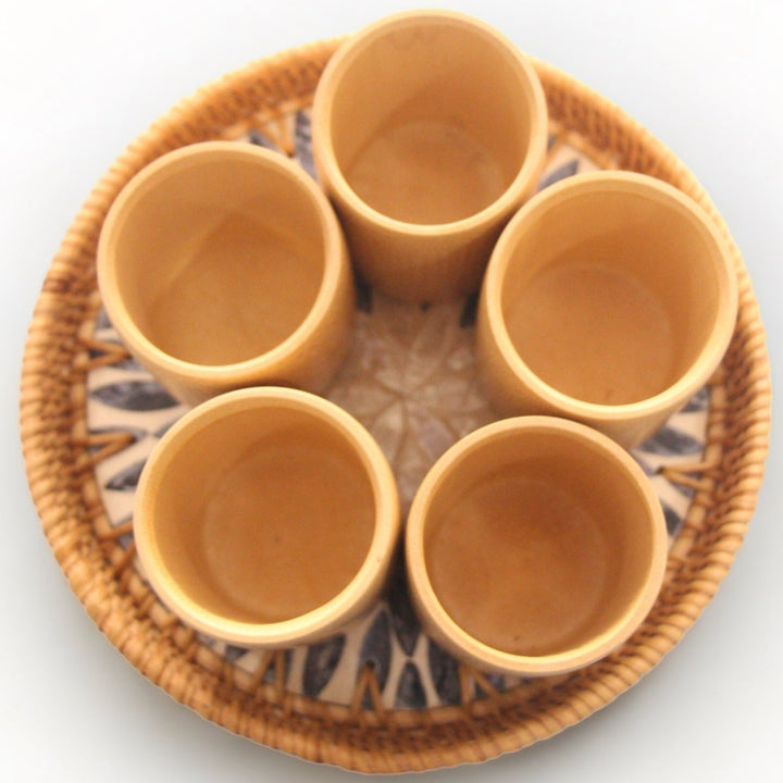 Set of 5 Bamboo Cup with Seashell Tray