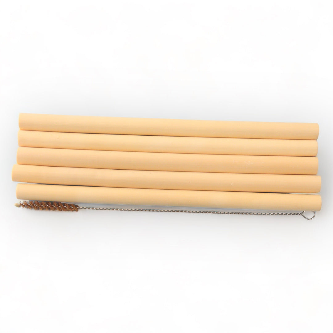 Set of 5 Reusable Bamboo Straws with Cleaner