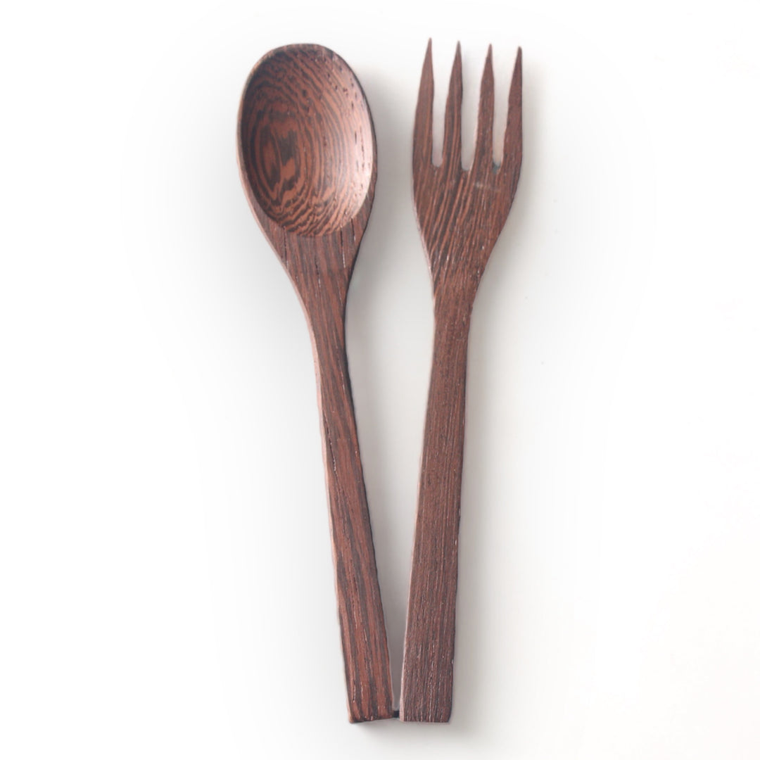 Set of 5 Ebony Wood Spoon & Fork