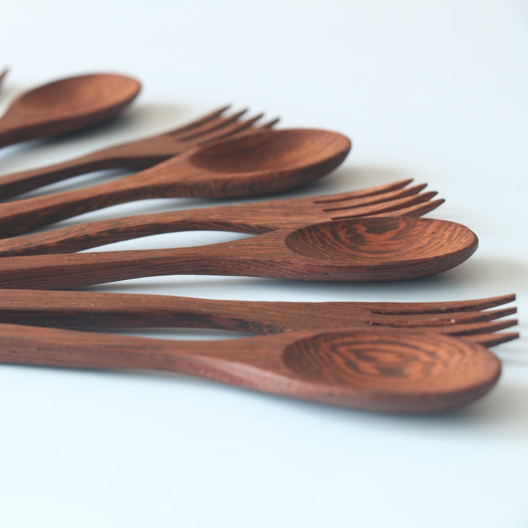 Set of 5 Ebony Wood Spoon & Fork