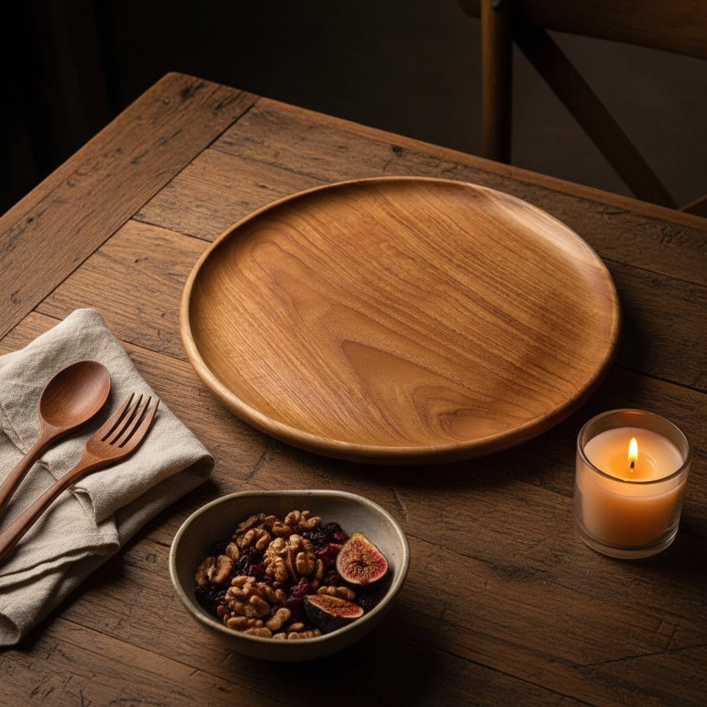 TEAK ROUND PLATE PLAIN