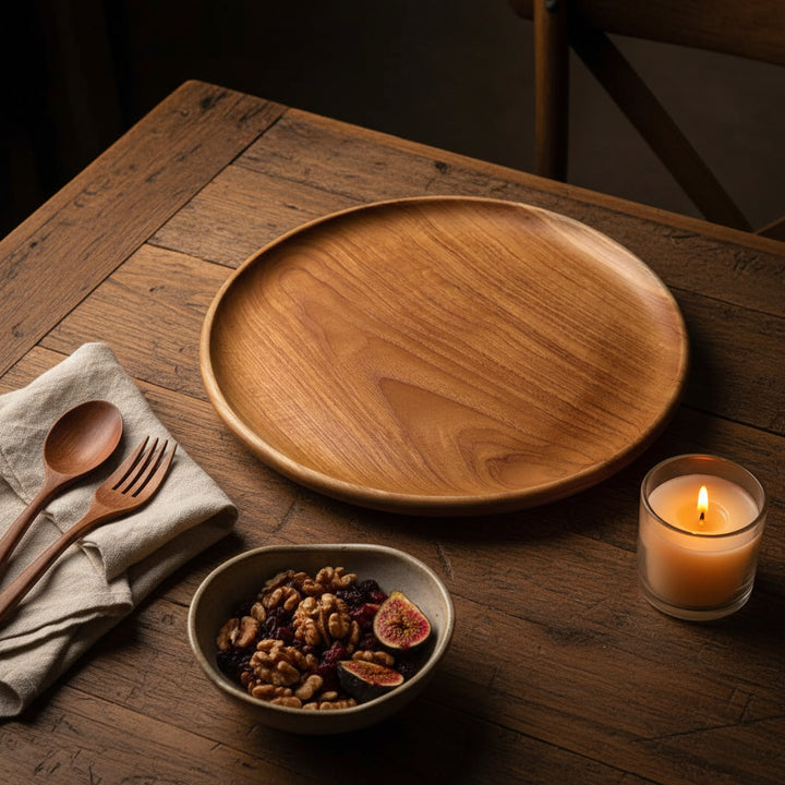 TEAK ROUND PLATE PLAIN