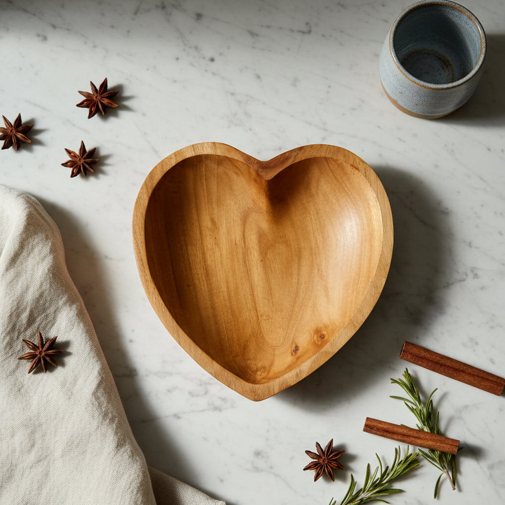 TEAK HEART SAUCER
