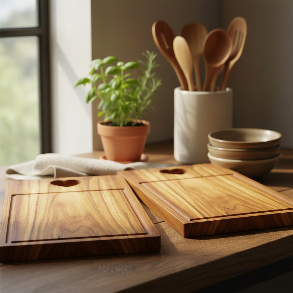 CUTTING BOARD HEART HANDLE WITH GROOVE