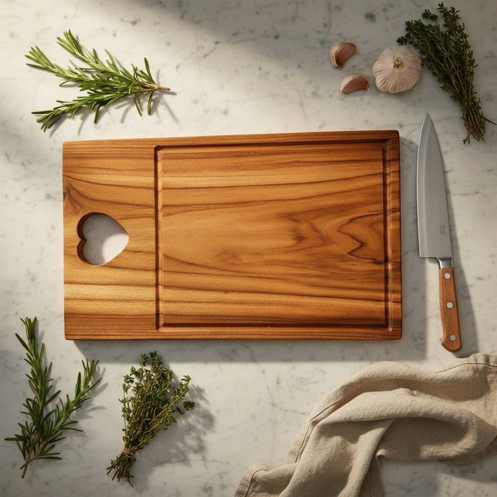 CUTTING BOARD HEART HANDLE WITH GROOVE