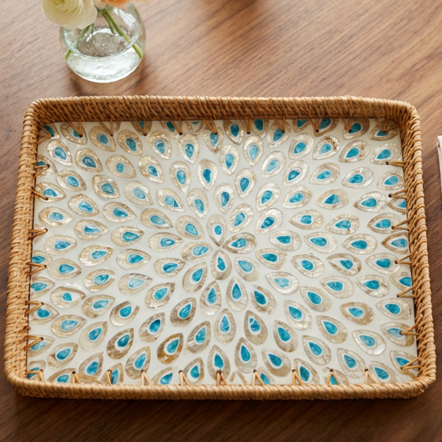 PEACOCK RECTANGLE SEASHELL TRAY