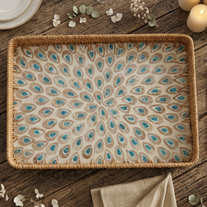 PEACOCK RECTANGLE SEASHELL TRAY
