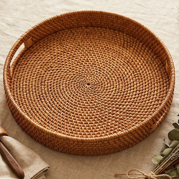 RATTAN ROUND SERVING TRAY