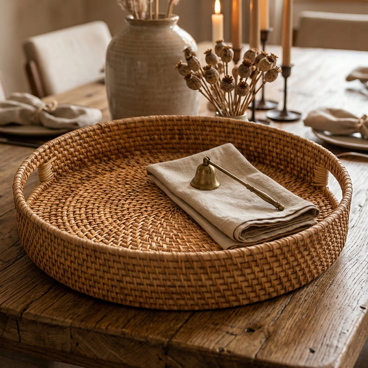 RATTAN ROUND SERVING TRAY