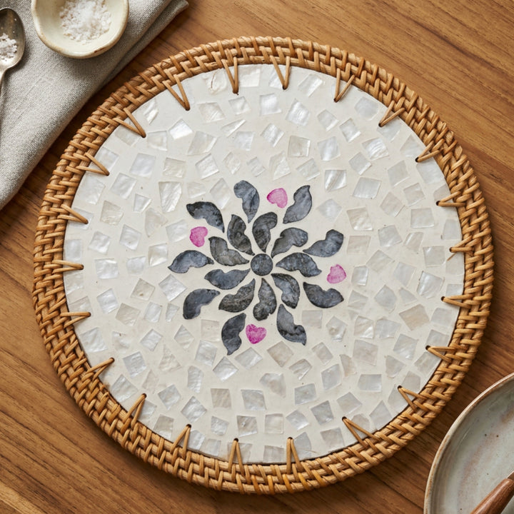 INLAID SHELL & RATTAN PLACEMAT