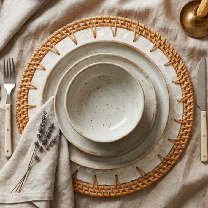 INLAID SHELL & RATTAN PLACEMAT