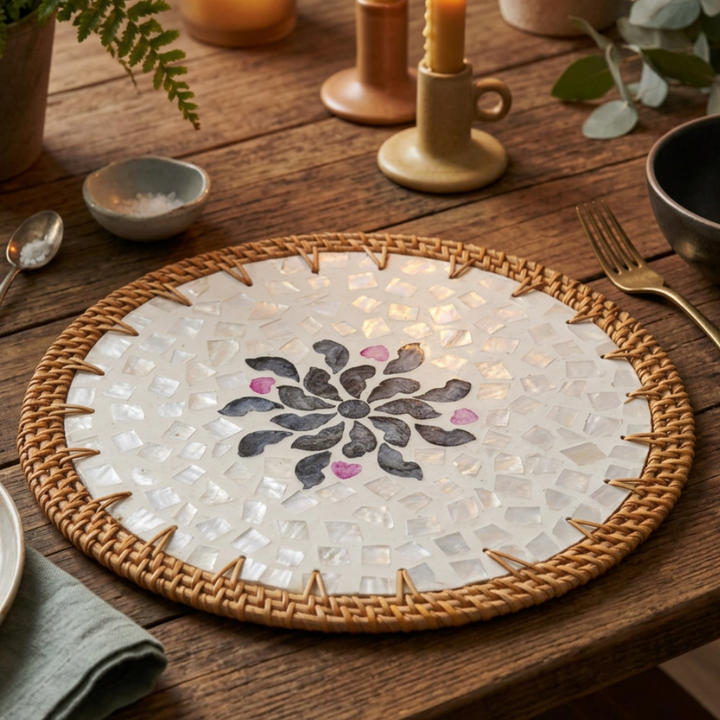 INLAID SHELL & RATTAN PLACEMAT