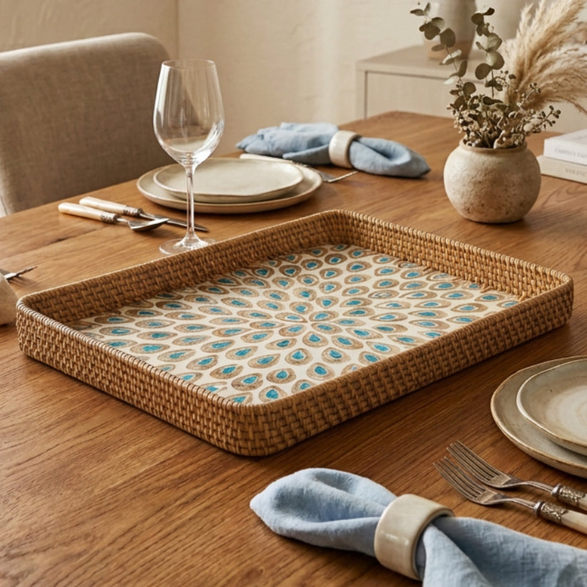 PEACOCK RECTANGLE SEASHELL TRAY
