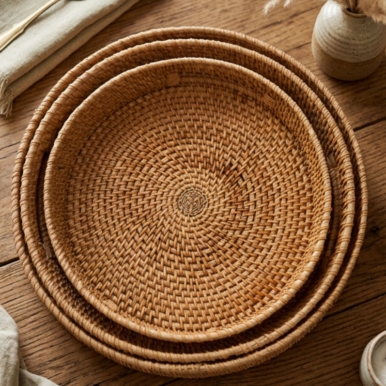 RATTAN ROUND SERVING TRAY