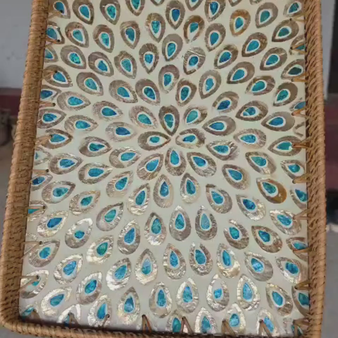 PEACOCK RECTANGLE SEASHELL TRAY