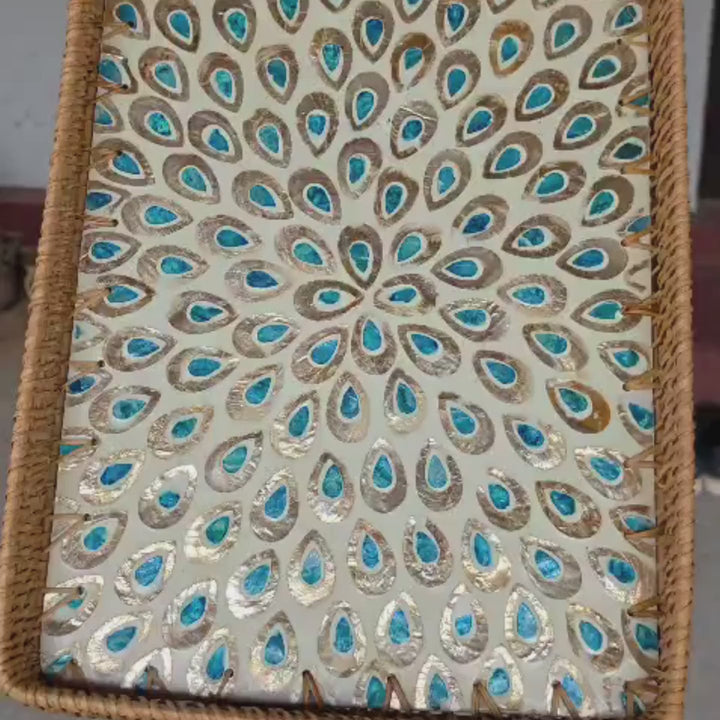 PEACOCK RECTANGLE SEASHELL TRAY